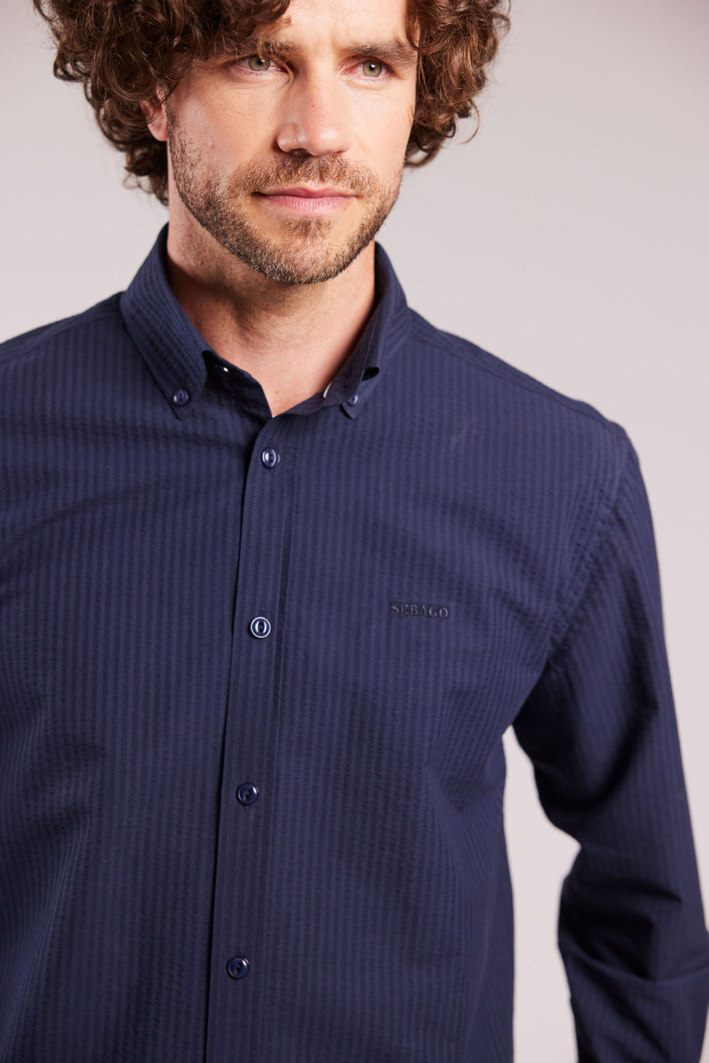 Seersucker BD Shirt Navy - Sebago